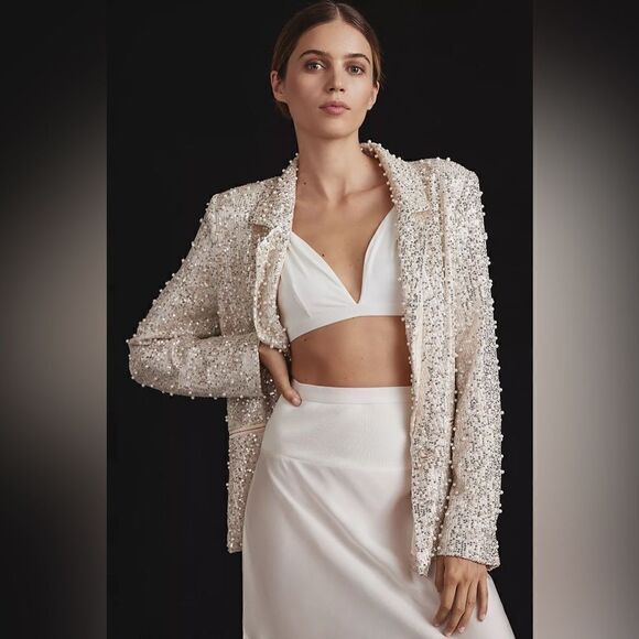 Anthropologie MABLE Pearl Sequin Mix Blazer / Size L - Picture 1 of 14